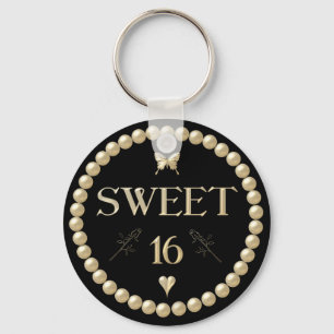 Zoete 16 - Pearls op zwarte "velvet" Sleutelhanger