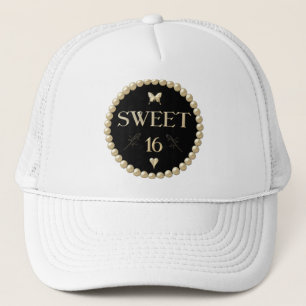 Zoete 16 - Pearls op zwarte "velvet" Trucker Pet