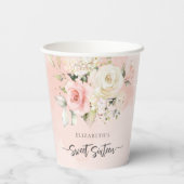 Zoete 16 Pink Floral Birthday Party Papieren Bekers (Achterkant)
