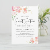 Zoete 16 Pink Floral Waterverf Birthday Party Kaart (Staand voorkant)