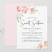 Zoete 16 Pink Floral Waterverf Birthday Party Kaart (Voorkant / Achterkant)