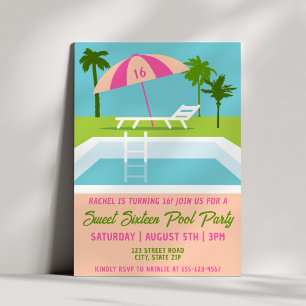 Zoete 16 Poolparty Zomer Tropisch Trendy Plezier Kaart