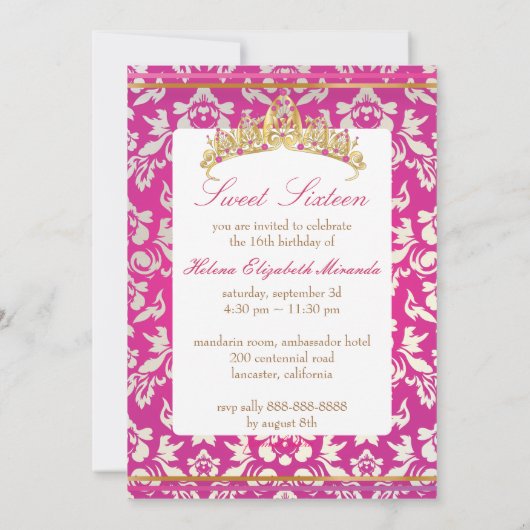 zoete 16/ prinses/ parelmoerasje/-roze kaart (Achterkant)