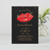 Zoete 16 Red Lips Modern Gold Confetti Birthday Kaart (Staand voorkant)