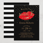 Zoete 16 Red Lips Modern Gold Confetti Birthday Kaart (Voorkant / Achterkant)
