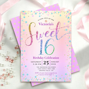 Zoete 16 Regenboog Glitter Confetti Ombre Verjaard Kaart