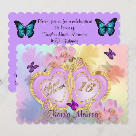 Zoete 16 Regenboog voor uitnodiging (Voorkant / Achterkant)