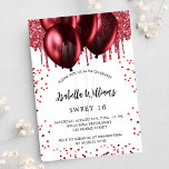 Zoete 16 rode ballonnen wit uitnodiging briefkaart<br><div class="desc">Voor een elegant Sweet 16,  16e verjaardag. Een stijlvolle witte achtergrond. Gedecorreerd met rode nevel en ballonnen. Geef een persoonlijke naam,  leeftijd en partijgegevens op en voeg deze toe. De naam wordt geschreven met een handgeschreven stijlmanuscript</div>