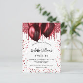 Zoete 16 rode ballonnen wit uitnodiging briefkaart (Staand voorkant)