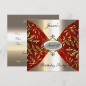 Zoete 16 rode en metalen uitnodiging voor een fees (Voorkant / Achterkant)