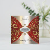 Zoete 16 rode en metalen uitnodiging voor een fees (Staand voorkant)