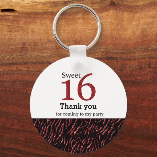 Zoete 16 rode glitter sleutelhanger (Voorkant)