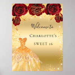 Zoete 16 rode gouden glitters jurk bloemrijke welk poster