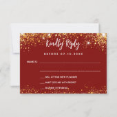 Zoete 16 rode jurk bloemen gouden RSVP kaart (Voorkant)