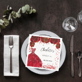 Zoete 16 rode jurk bloemen wit feest servet