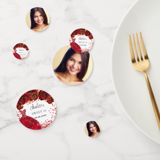 Zoete 16 rode jurk bloemen wit foto confetti (Groep)