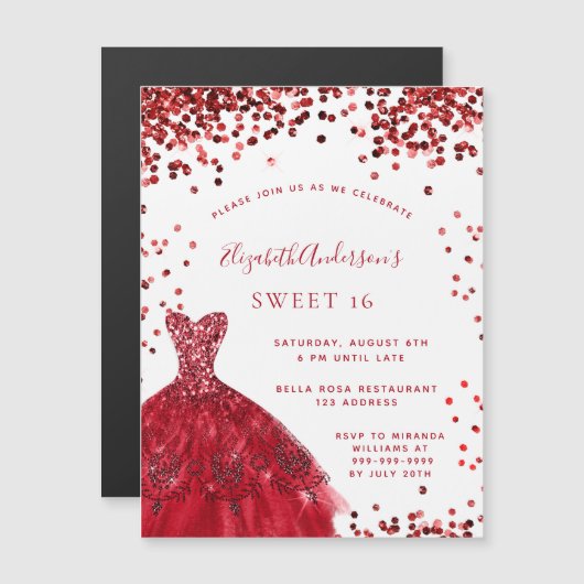 Zoete 16 rode witte jurk luxe magnetische uitnodiging (Voorkant / Achterkant)