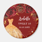 Zoete 16 rood gouden glitters jurk naam magneet (Voorkant)