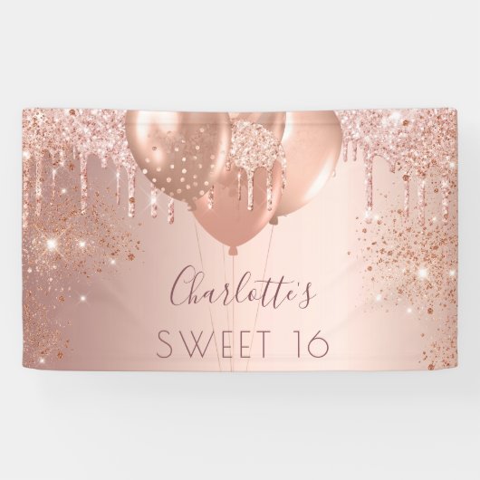Zoete 16 roos gouden glitter-monogram verjaardag spandoek (Horizontaal)