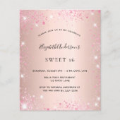 Zoete 16 roos gouden roze glitter budgetuitnodigin flyer (Voorkant)
