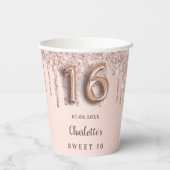 Zoete 16 roos goudglitter druppelt monogram papieren bekers (Achterkant)