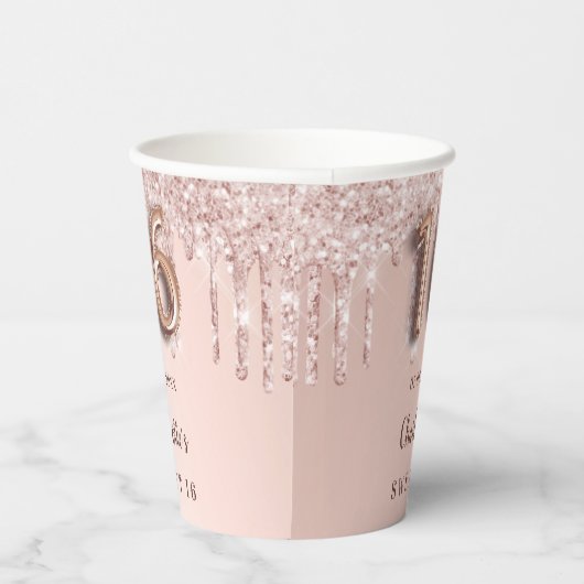 Zoete 16 roos goudglitter druppelt monogram papieren bekers (Rechts)