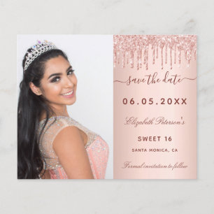 Zoete 16 roos roze foto QR budget Save the Date Flyer