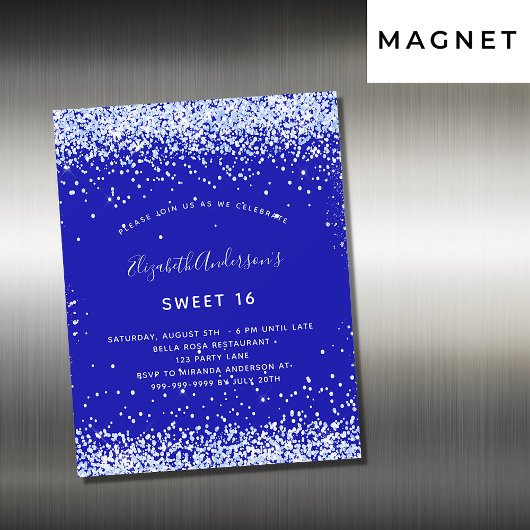 Zoete 16 royal blue luxe magnetische uitnodiging