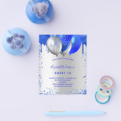 Zoete 16 royal blue Silver budget-uitnodiging Flyer (Enkel)
