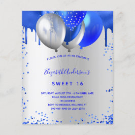 Zoete 16 royal blue Silver budget-uitnodiging Flyer