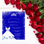 Zoete 16 royal blue Silver-kledinguitnodiging Flyer<br><div class="desc">Let op: deze uitnodiging is op flyer paper en erg dun. Enveloppen zijn niet inbegrepen. Ga naar onze winkel voor nog meer dikkere uitnodigingen (hetzelfde ontwerp). Een trendy en glamoureuze uitnodiging voor een Sweet 16, 16e verjaardagsfeestje. Een koninklijke blauwe achtergrond met faux zilveren glitter stof, een tiara en een jurk....</div>