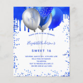 Zoete 16 royal blue-white budget uitnodiging flyer (Voorkant)