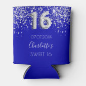 Zoete 16 royal blue zilver glitter stofnaam blikjeskoeler (Voorkant)