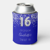 Zoete 16 royal blue zilver glitter stofnaam blikjeskoeler (Blikje Achterkant)
