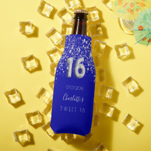 Zoete 16 royal blue zilver glitter stofnaam flesjeskoeler