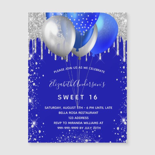 Zoete 16 royal blue zilver-magnet (Voorkant)