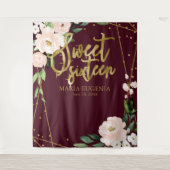 Zoete 16 Roze Bloemstuk Bordeaux Achtergrond Wandkleed (Voorkant)