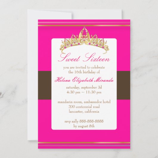 Zoete 16/ roze chocolade tiara kaart (Achterkant)