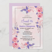 Zoete 16 roze en paarse rozen uitnodiging (Voorkant / Achterkant)