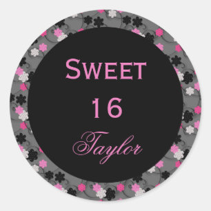 Zoete 16 roze en zwarte sticker