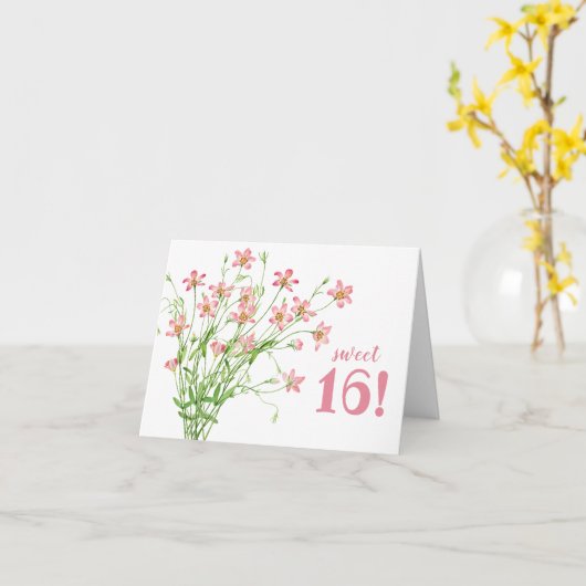 Zoete 16 Roze Floral Birthday Kaart (Gele Bloem)