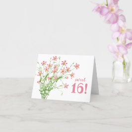 Zoete 16 Roze Floral Birthday Kaart