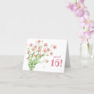 Zoete 16 Roze Floral Birthday Kaart