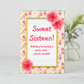 Zoete 16 Roze & Gele uitnodiging van de Partij van (Staand voorkant)