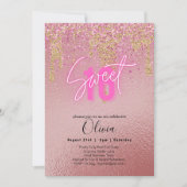 Zoete 16 Roze Glitter Folie Meisjesachtig Modern   Kaart (Voorkant)