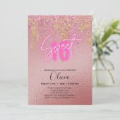 Zoete 16 Roze Glitter Folie Meisjesachtig Modern   Kaart (Staand voorkant)