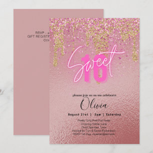 Zoete 16 Roze Glitter Folie Meisjesachtig Modern   Kaart