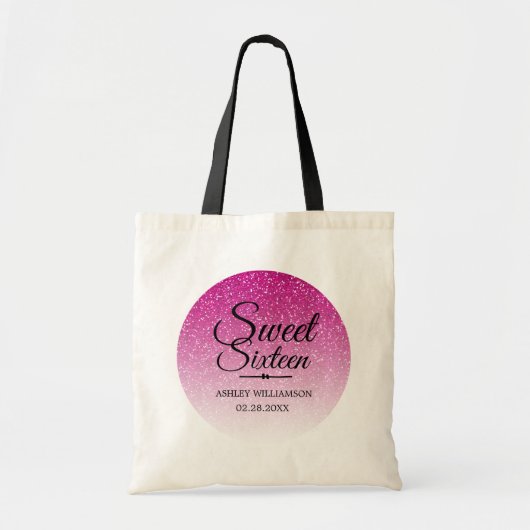 Zoete 16 Roze Glitter Ombre 16e Verjaardag Naam Tote Bag (Voorkant)