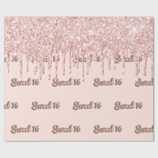 Zoete 16 roze goud glitter roze 16e verjaardag cadeaupapier (Vlak)