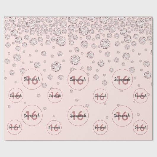 Zoete 16 roze goud roze diamanten cadeaupapier (Vlak)